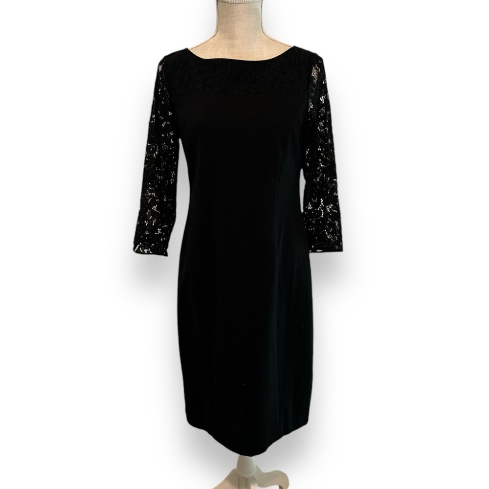 Talbots Lace Sleeved Black Dress Size 2